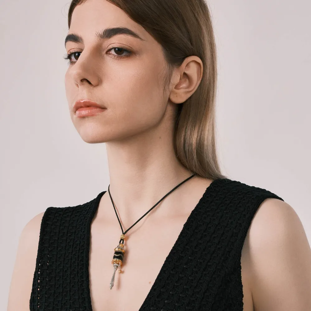 Tibetan Prayer Wheel Jewelry - Dzi Bead & Diamond Inlaid, Gold and Silver Plated - Wisdom Blessing, Health & Longevity Wishes