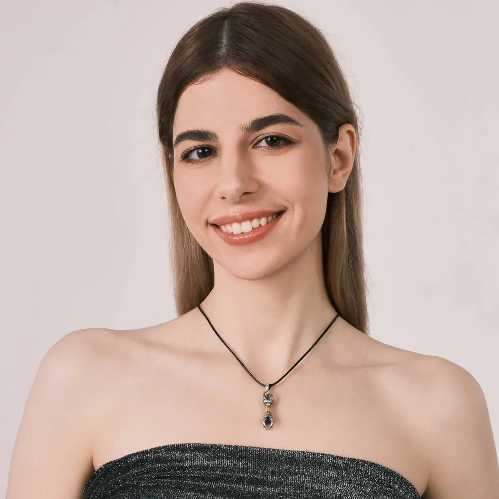 Vajra Pendant Inlaid with Pumpkin Red Zircon, Gold & Silver Plated - Powerful Protective Amulet, Tibetan Cultural Totem