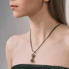 Vajra Pendant Inlaid with Pumpkin Red Zircon, Gold & Silver Plated - Powerful Protective Amulet, Tibetan Cultural Totem