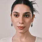 Dzi Bead Accessory Inlaid with White Diamonds & Pumpkin Red Zircons, Silver Plated - Eye-Catching Guardian, Keep a Clear Mind, Tibetan Wisdom Totem