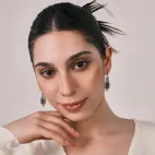 Dzi Bead Accessory Inlaid with White Diamonds & Pumpkin Red Zircons, Silver Plated - Eye-Catching Guardian, Keep a Clear Mind, Tibetan Wisdom Totem