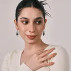 Dzi Bead Accessory Inlaid with White Diamonds & Pumpkin Red Zircons, Silver Plated - Eye-Catching Guardian, Keep a Clear Mind, Tibetan Wisdom Totem