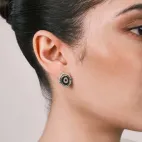 Single-Eye Dzi Bead Accessory Inlaid with White Diamonds & Turquoise, Silver-Plated - Compact Guardian Totem, Wisdom Companion