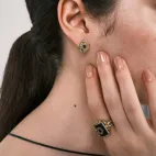 Tibetan Style Dzi Bead Pendant with White Diamonds & Pumpkin Red Zircons, Gold & Silver Plated - Vintage Fashion Daily Jewelry