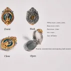 Single-Eye Dzi Bead Gau Box Pendant, Inlaid with White/Blue/Red Diamonds, Gold & Silver Plated - Protective Amulet with Storage, Tibetan Noble Style Accessory