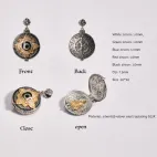 Single-Eye Dzi Bead Gau Box Pendant, Inlaid with White/Blue/Red Diamonds, Gold & Silver Plated, Protective Amulet with Storage Function