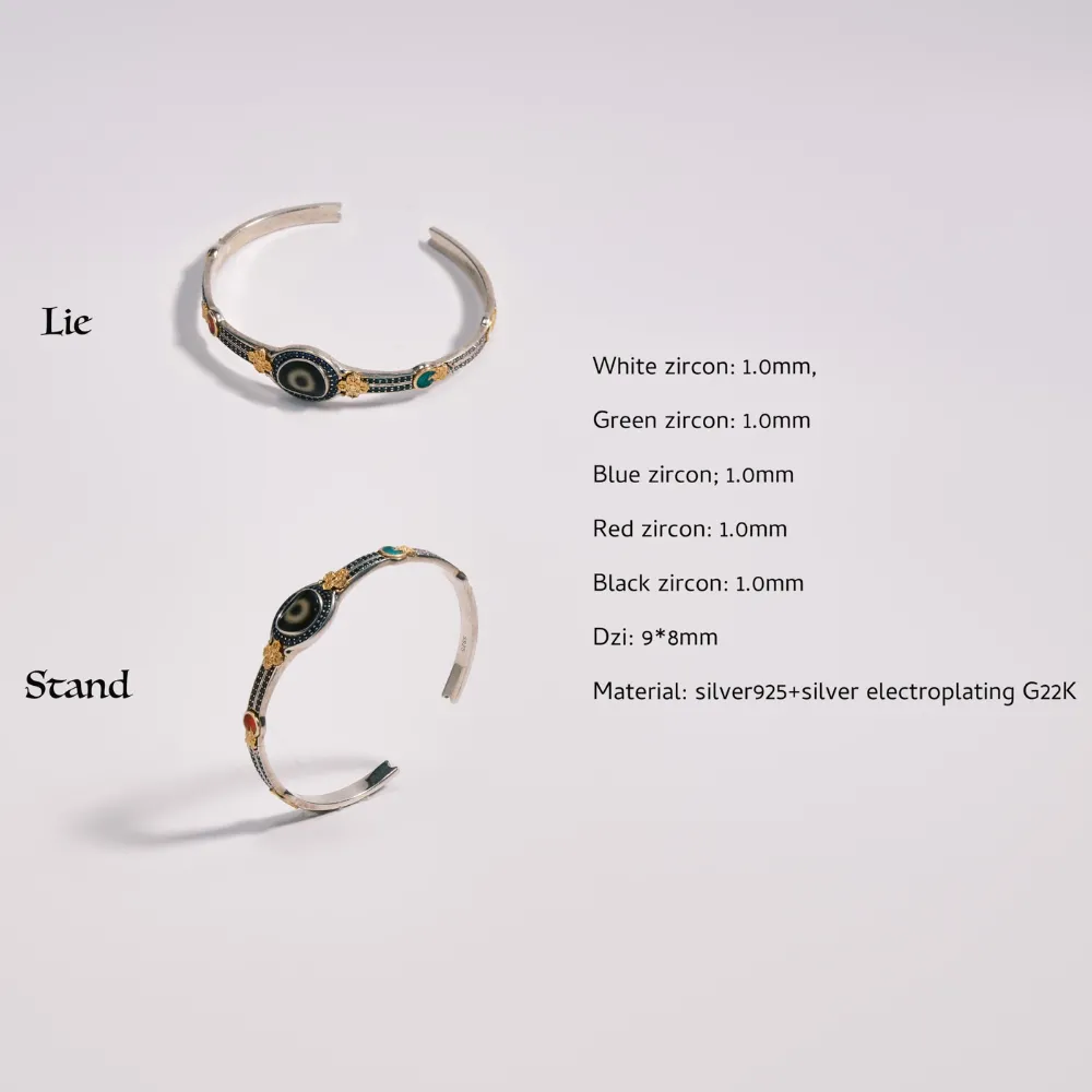 Tibetan-Style Dzi Bead Bracelet with Colorful Diamonds & Gold-Plated Flowers - Wisdom & Luck Amulet, Light Luxury Spiritual Accessory