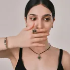 One-Eye Dzi Bead Bracelet with Blue & Red Diamonds, Pumpkin Red Zircon – Mysterious Luxury Party Statement Piece, Custom High-End Accessory