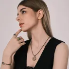 Openable Flower Gau Box Ring Inlaid with White Diamonds, Pumpkin Red Zircons & One-Eye Dzi Bead - Protective Wisdom Blessing Ring