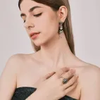 Openable Flower Gau Box Ring Inlaid with White Diamonds, Pumpkin Red Zircons & One-Eye Dzi Bead - Protective Wisdom Blessing Ring