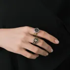 Tibetan-Style Ring for Women - Gold-Plated on Both Sides, Dzi Bead & Diamond Inlaid, Protective Meaning Elegant Jewelry