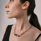 Three-Eye Dzi Bead Pendant, Gold Flower Embrace with High Relief, Thick Gold-Plated, Symbolizing Past Present Future, Tibetan Wisdom Amulet