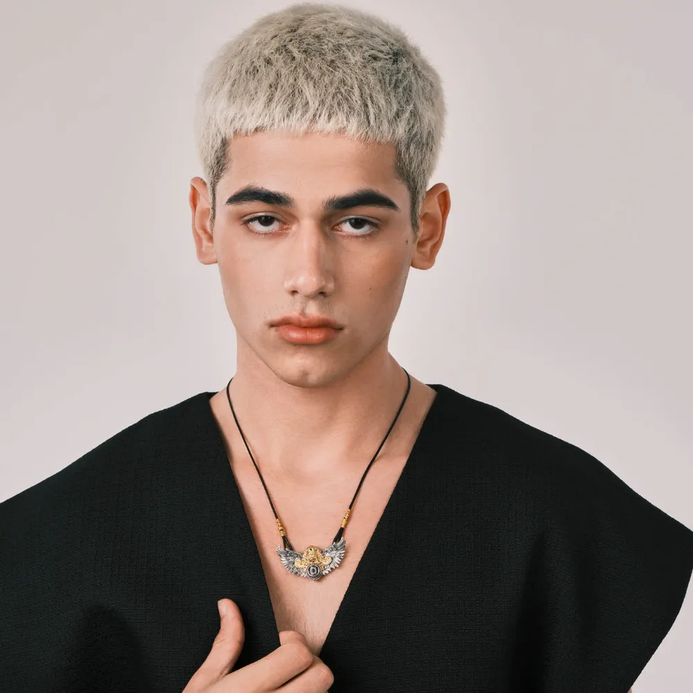 Tibetan Garuda Pendant - Multi-Gem Inlaid (White/Black/Red Diamonds, Turquoise) Gold & Silver Plated - Men's Power Amulet for Overcoming Obstacles