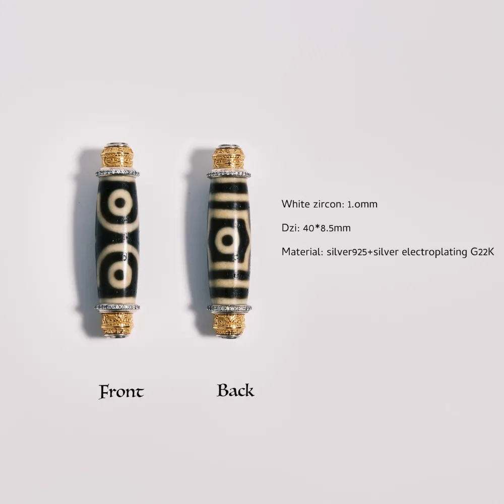 Special Totem Three-Eye Dzi Bead - Geometric Frame Setting, Focus-Enhancing Amulet with Ancient Energy