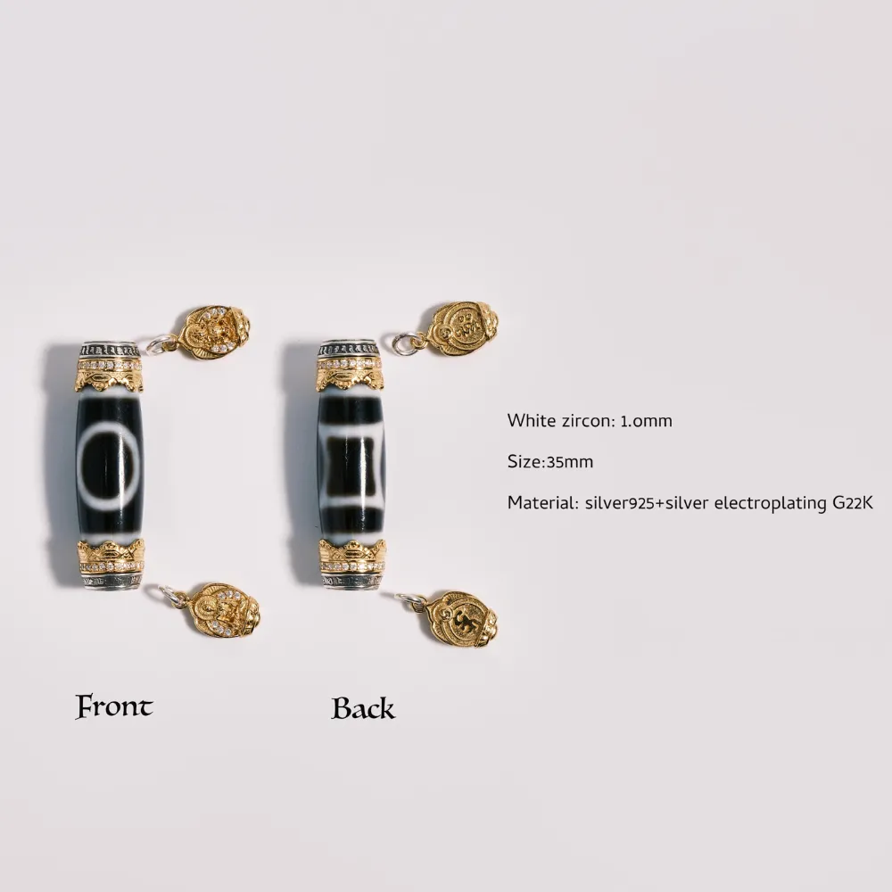 Heaven & Earth Dzi Bead Pendant - Cosmic Energy Balance Amulet with Exquisite Flexible Side Pendants