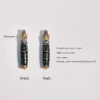 9-Eye Dzi Bead Pendant, Spinnable Prayer Wheel, Double Protector Deities Carving - White Diamonds & Pumpkin Red Zircons for Wealth & Love Luck