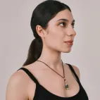 Di Men Two-Eye Dzi Bead Pendant - Sacred Architectural Relief Design, Pave-Set Diamonds & Gemstones, Energy Totem Amulet