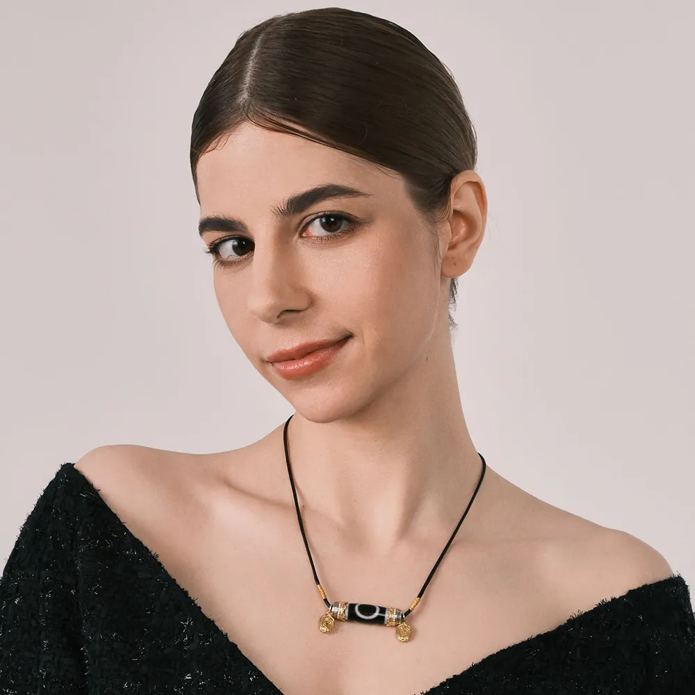 Heaven & Earth Dzi Bead Pendant - Cosmic Energy Balance Amulet with Exquisite Flexible Side Pendants