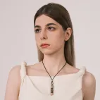 Mini Three-Eye Dzi Bead Pendant - Tibetan Ancient Architecture Micro-Carving Necklace, Matte Gold-Plated Sun & Moon Guardian Amule