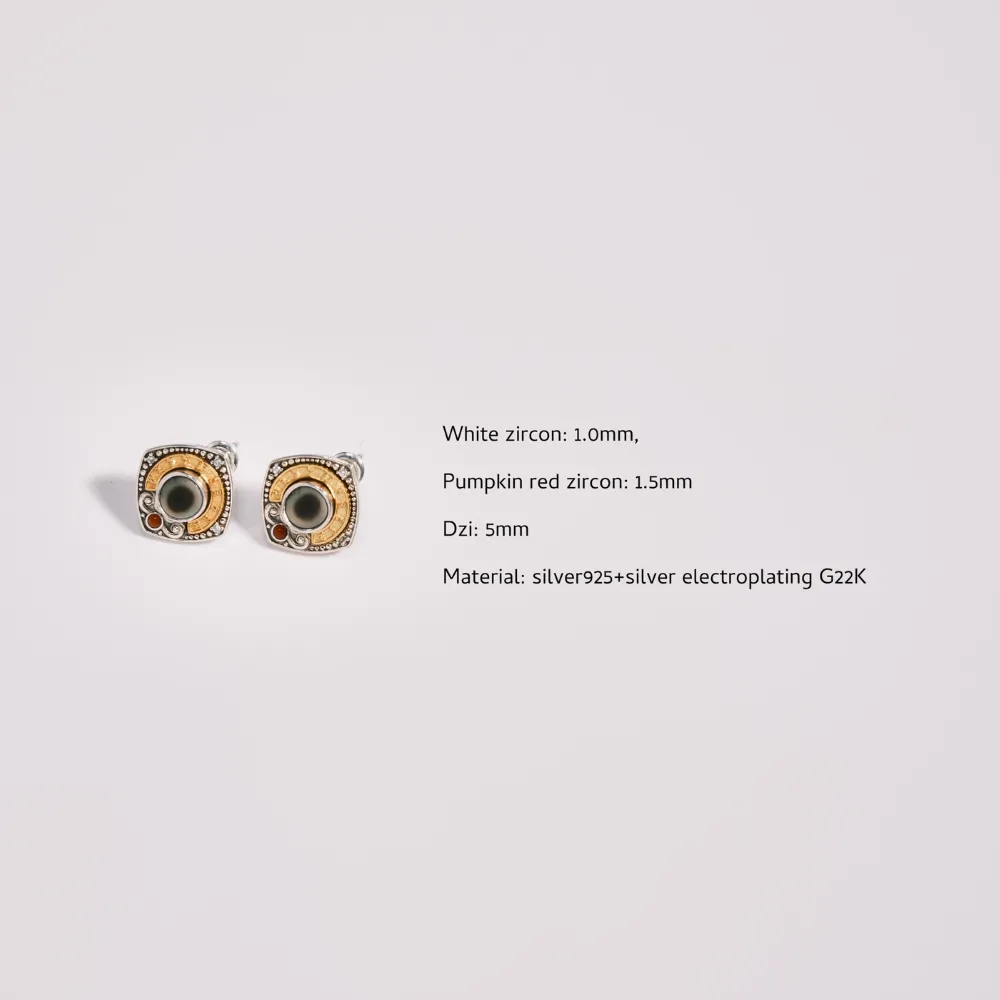 Tibetan Style Dzi Bead Pendant with White Diamonds & Pumpkin Red Zircons, Gold & Silver Plated - Vintage Fashion Daily Jewelry