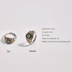 Tibetan Dzi Bead Ring - Gold-Plated Lucky Amulet with Natural Diamond & Turquoise for Women